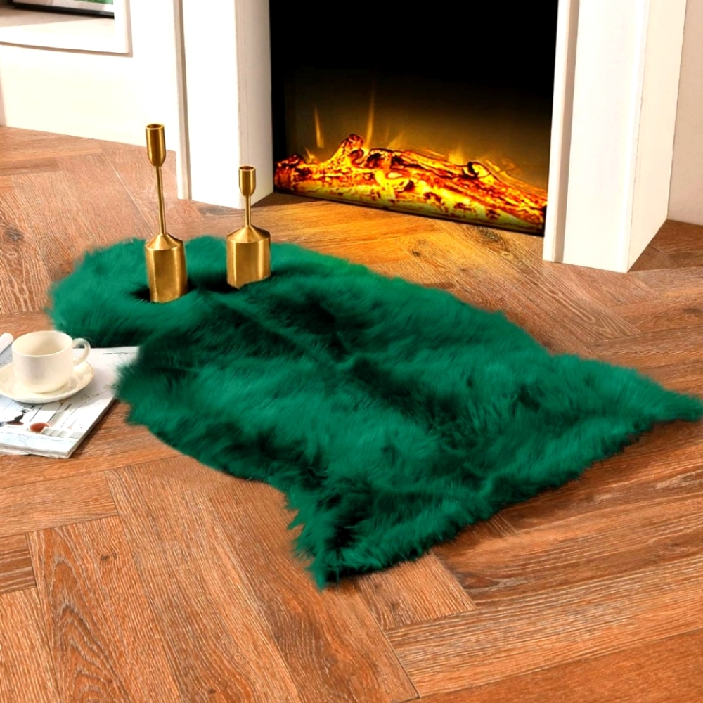 Emerald Green Faux Sheepskin Fur Throw Rug 2x3